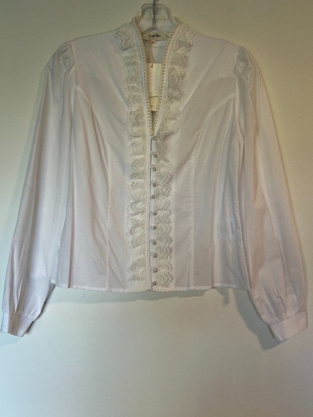 Simple Retro White Lace Pearl Trim Victorian Blouse XS NWT Cottagecore